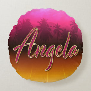 Coussins Ronds Angela prénom nom oreiller rose doré