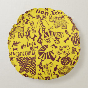 Coussins Ronds Animaux africains : Motif culturel sans peau.