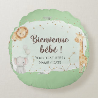 Coussins Ronds Animaux de la Savane Aquarelle - Bienvenue Bébé
