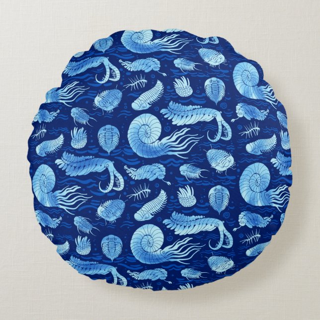 Coussins Ronds Animaux marins : Trilobites, Anomalocaris... (Devant)
