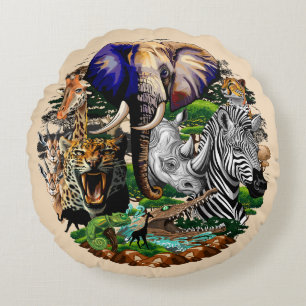 Coussins Ronds Animaux sauvages de la Savane africaine