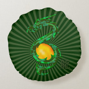 Coussins Ronds Année chinoise du Dragon Jade Green