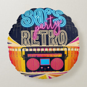 Coussins Ronds années 80, soirée musicale rétro. Affiche de style