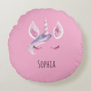 Coussins Ronds Anniversaire Licorne Cheveux Violets Rose