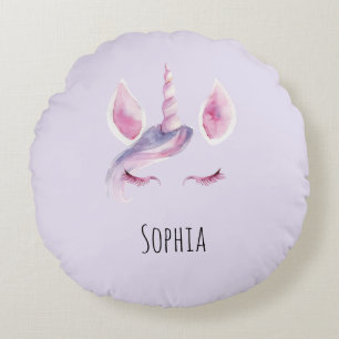 Coussins Ronds Anniversaire Licorne Rose Violet