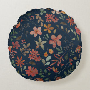 Coussins Ronds Antique aquarelle Imprimer floral sur marine