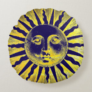 Coussins Ronds Antique Vintage or jaune bleu visage
