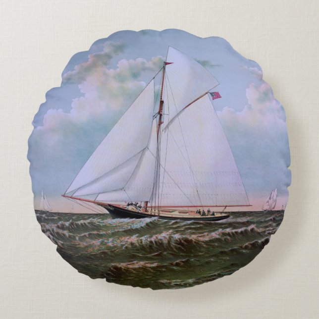 Coussins Ronds Antique voilier Slot Yacht Voilier Ocean (Devant)