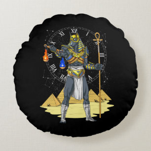 Coussins Ronds Anubis Dieu égyptien Ancienne Mythologie Ankh