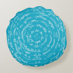 Coussins Ronds Aqua réversible à gris Motif Floral Garland