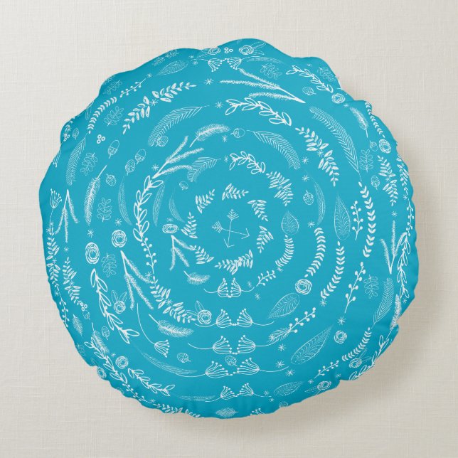 Coussins Ronds Aqua réversible à gris Motif Floral Garland (Dos)