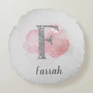 Coussins Ronds Aquarelle Abstraite et Parties scintillant lettre 