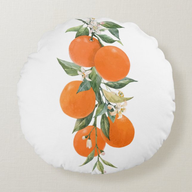 Coussins Ronds Aquarelle agrumes citrons orange citron (Devant)