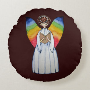 Coussins Ronds Aquarelle Angel Avec Arcs-En-Ciel Lire Un Livre