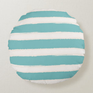 Coussins Ronds Aquarelle Aqua White Beach Stripes