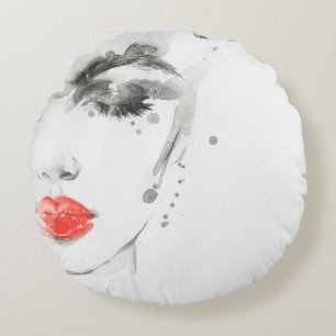 Coussins Ronds Aquarelle belle femme visage