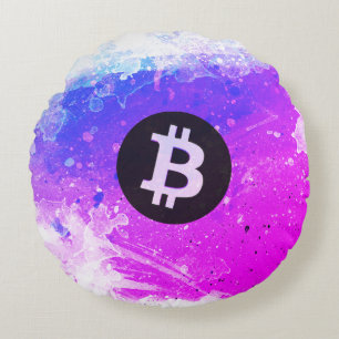Coussins Ronds Aquarelle Bitcoin (Style 6 - Plage de Miami)