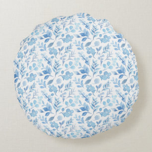 Coussins Ronds Aquarelle bleu motif floral