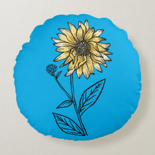 Coussins Ronds Aquarelle botanique ligne esthétique art tournesol
