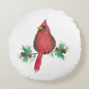 Coussins Ronds Aquarelle Cardinal Rouge de Noël