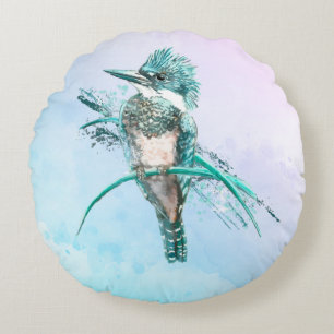 Coussins Ronds Aquarelle Ceinturée Kingfisher Oiseau Art de la fa