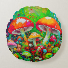 Coussins Ronds Aquarelle Champignons Abstraits