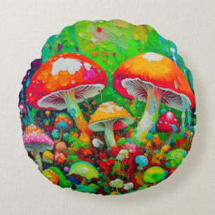 Coussins Ronds Aquarelle Champignons Abstraits