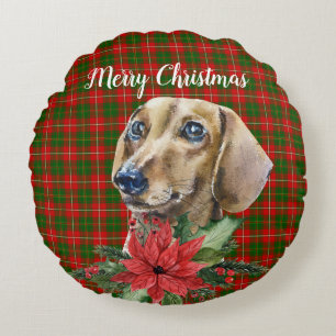 Coussins Ronds Aquarelle Dachshund Chien Noël