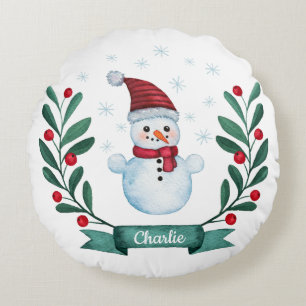 Coussins Ronds Aquarelle de Noël Snowman Custom