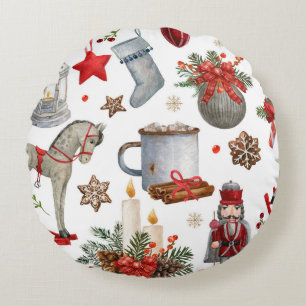 Coussins Ronds Aquarelle décoration de noël motif