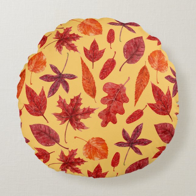 Coussins Ronds Aquarelle des feuilles rouges (Devant)