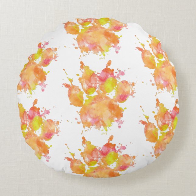 Coussins Ronds Aquarelle Empreinte de patte de chien (Devant)