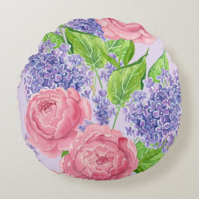 Coussins Ronds Aquarelle et lilas (Devant)