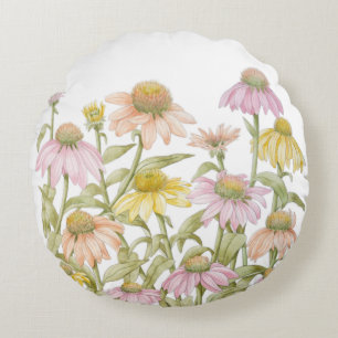Coussins Ronds Aquarelle fleurie d'art botanique