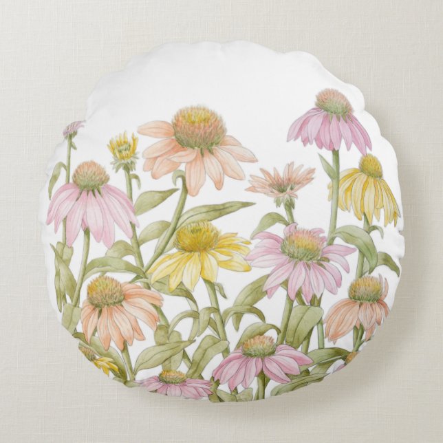 Coussins Ronds Aquarelle fleurie d'art botanique (Devant)