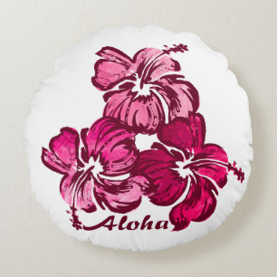 Coussins Ronds Aquarelle Fleurs d'Hibiscus Floral Réversible Hawa