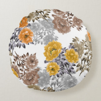 Coussins Ronds Aquarelle florale de pivoine Arrière - plan blanc