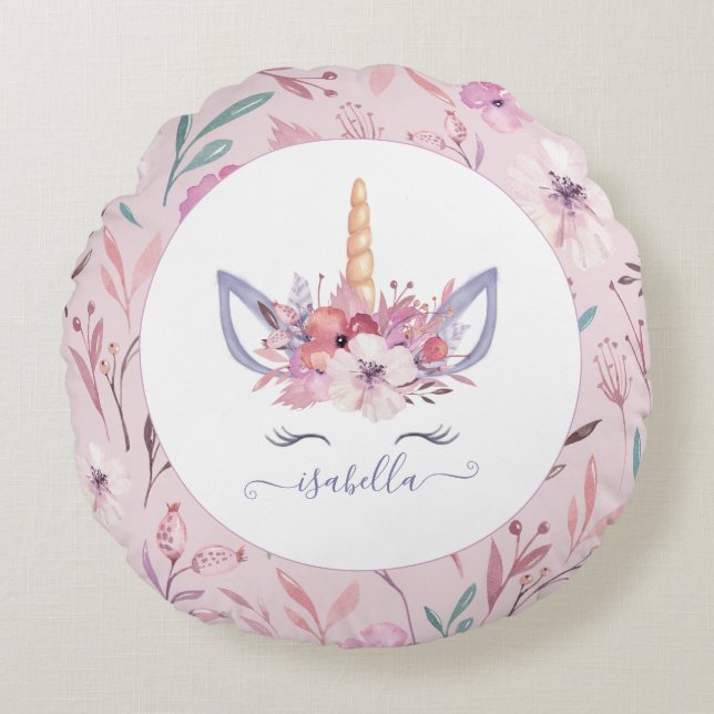 Coussins Ronds Aquarelle florale monochrome (Devant)
