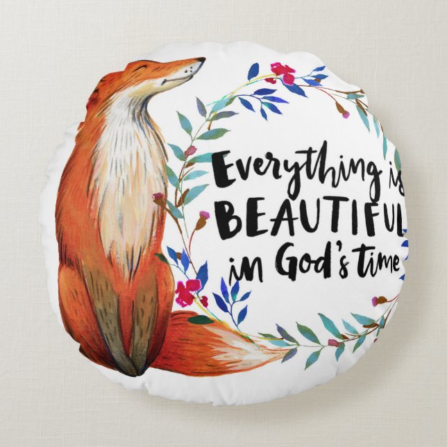 Coussins Ronds Aquarelle Fox couronne dieux temps Citation (Devant)