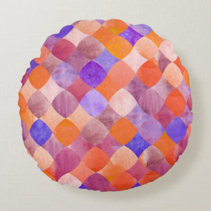 Coussins Ronds Aquarelle géométrique, écailles de poissons arabes