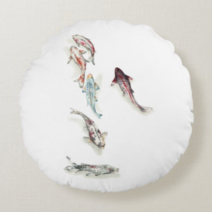 Coussins Ronds Aquarelle Koi Fish