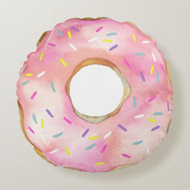 Coussins Ronds Aquarelle Le beigne rose saupoudrera le beignet mo (Devant)