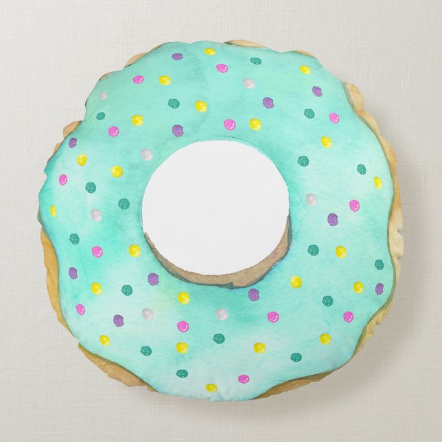 Coussins Ronds Aquarelle Le Donut Bleu saupoudrera le Doughnut Cu (Devant)