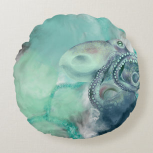 Coussins Ronds Aquarelle marine Aqua Ocean Octopus
