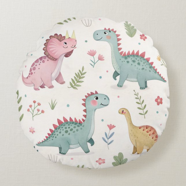 Coussins Ronds Aquarelle mignonne Dinosaur bébé (Devant)
