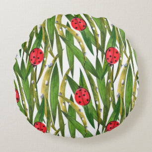 Coussins Ronds Aquarelle motif transparent avec coccinelle. Contr