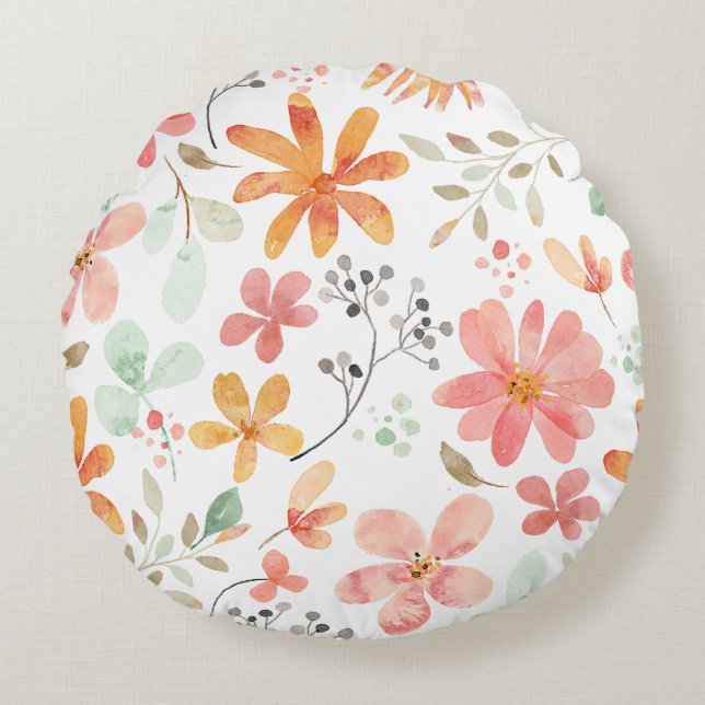 Coussins Ronds Aquarelle Pastel Floral Motif, Tranquillité, (Devant)