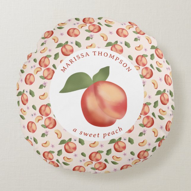 Coussins Ronds Aquarelle Peaches douce Pêche bébé fille (Devant)