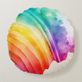 Coussins Ronds Aquarelle Peint Arc-en-ciel Brosses Abstraits