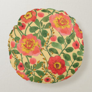 Coussins Ronds Aquarelle peinture rétro floral continu motif